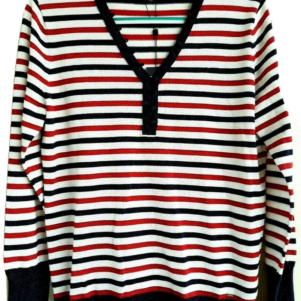 Tommy Hilfiger Womens Plus Size Stripes Shimmer Glitter Sweater Top Shirt Blouse
